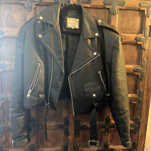 Vintage 80s cropped Espinoza’a Leather Motorcycle Leather Jacket size 46 - Picture 2 of 11